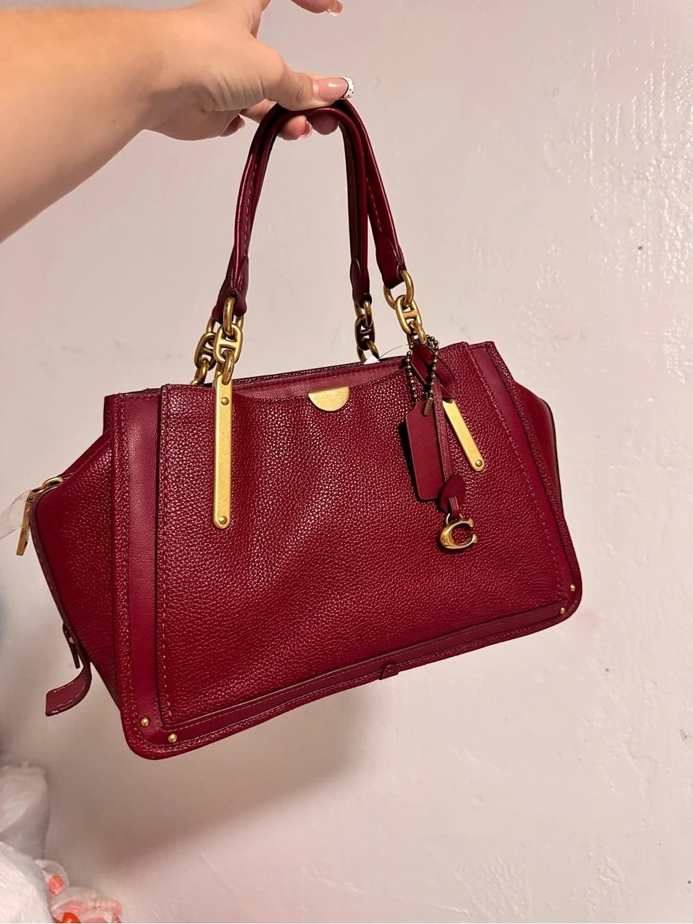 OXBLOOD red pebbled leather coach bag